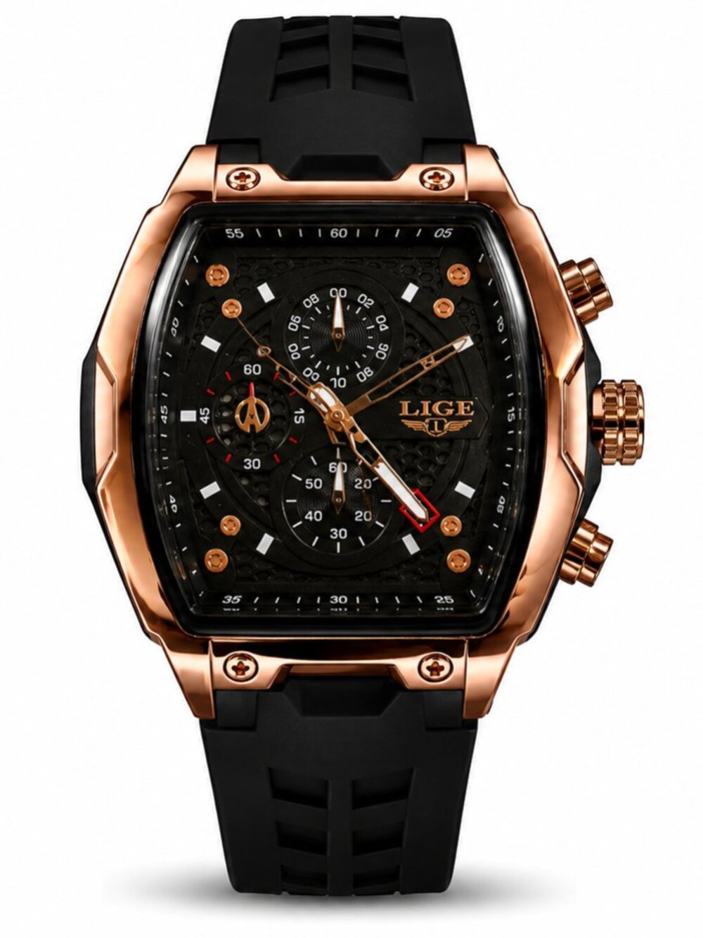 WA-22--LIGE 8908 Men's Rose Gold Black Chronograph Quartz Watch